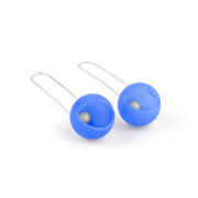 Large blue cup long drop earrings